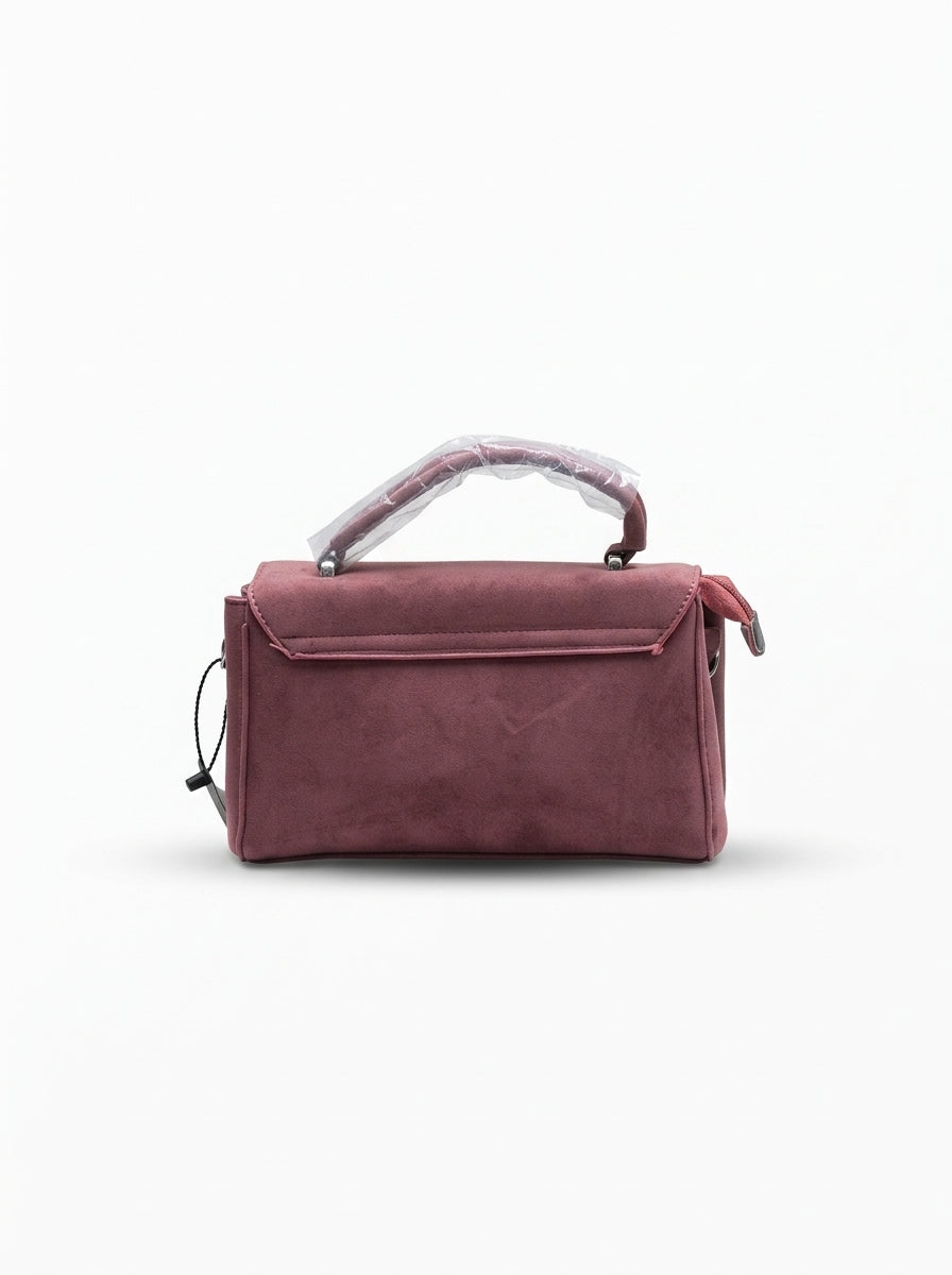 Mauve Suede-Effect Flap Satchel