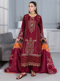 Dhanak Embroidered 3 Piece Stitched Suit - Maroon