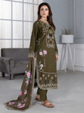Dhanak Embroidered 3 Piece Stitched Suit - Olive Green