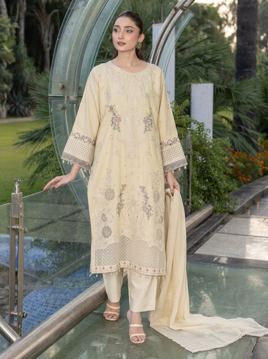 3 Piece Dhanak Suit (Stitched)