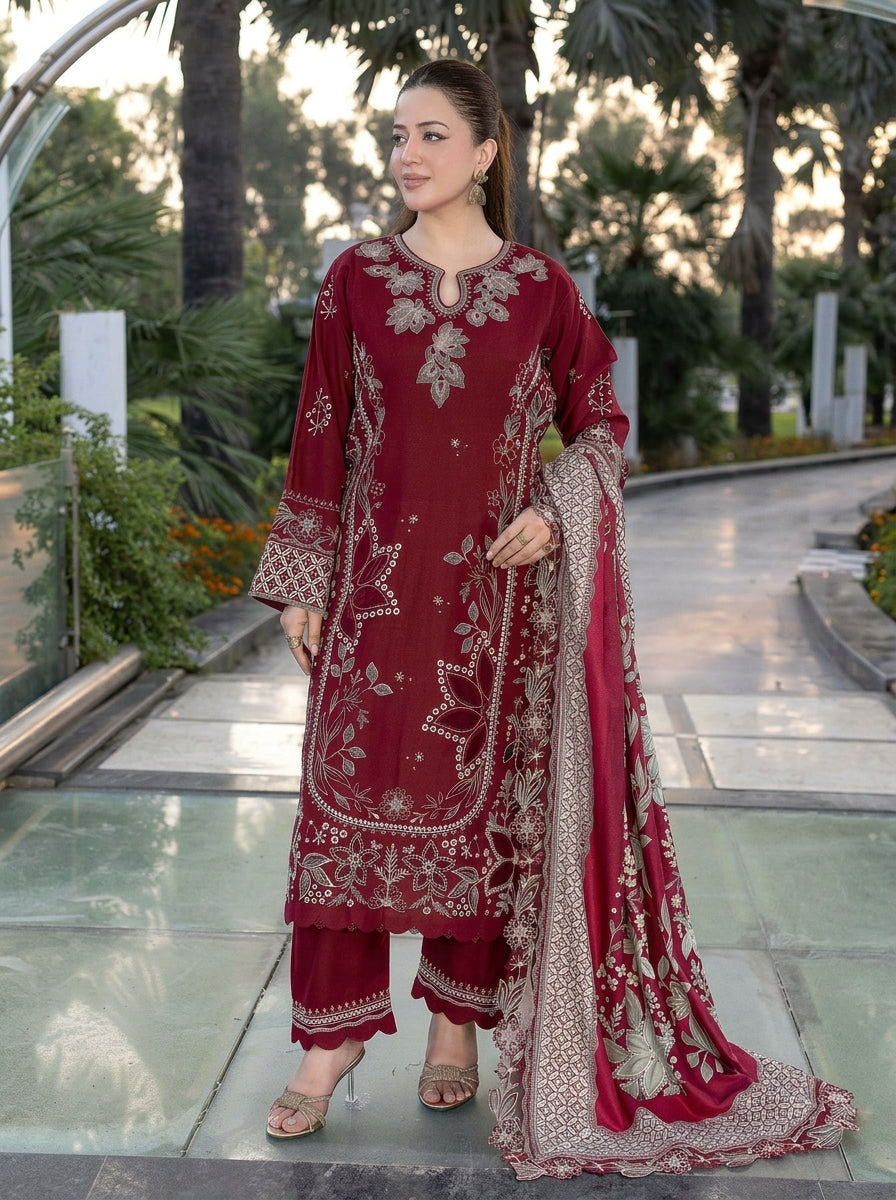 3 Piece Dhanak Suit (Stitched)