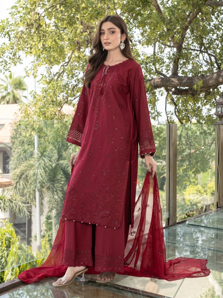 3 Piece Dhanak Suit (Stitched)