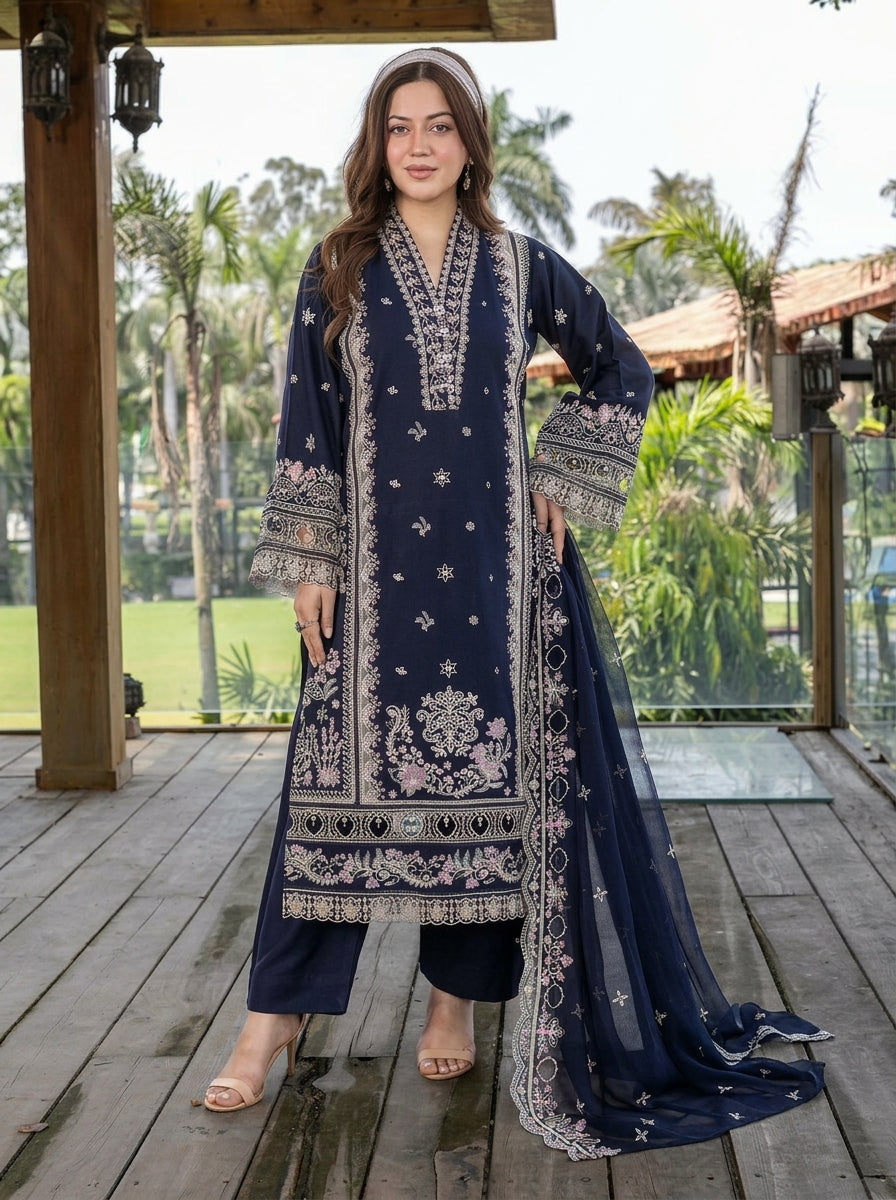 3 Piece Dhanak Suit (Stitched)