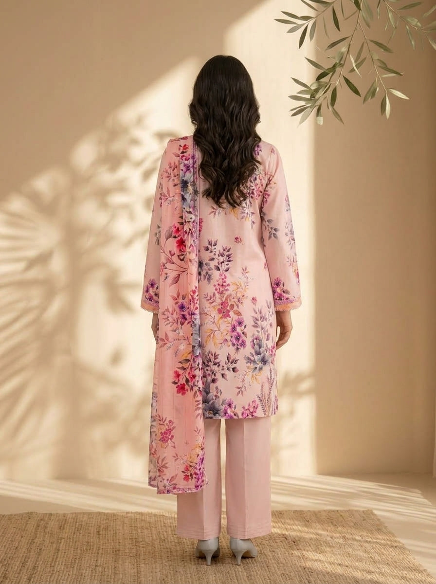 3 Piece Dobby Viscose Printed Suit (Unstitched)