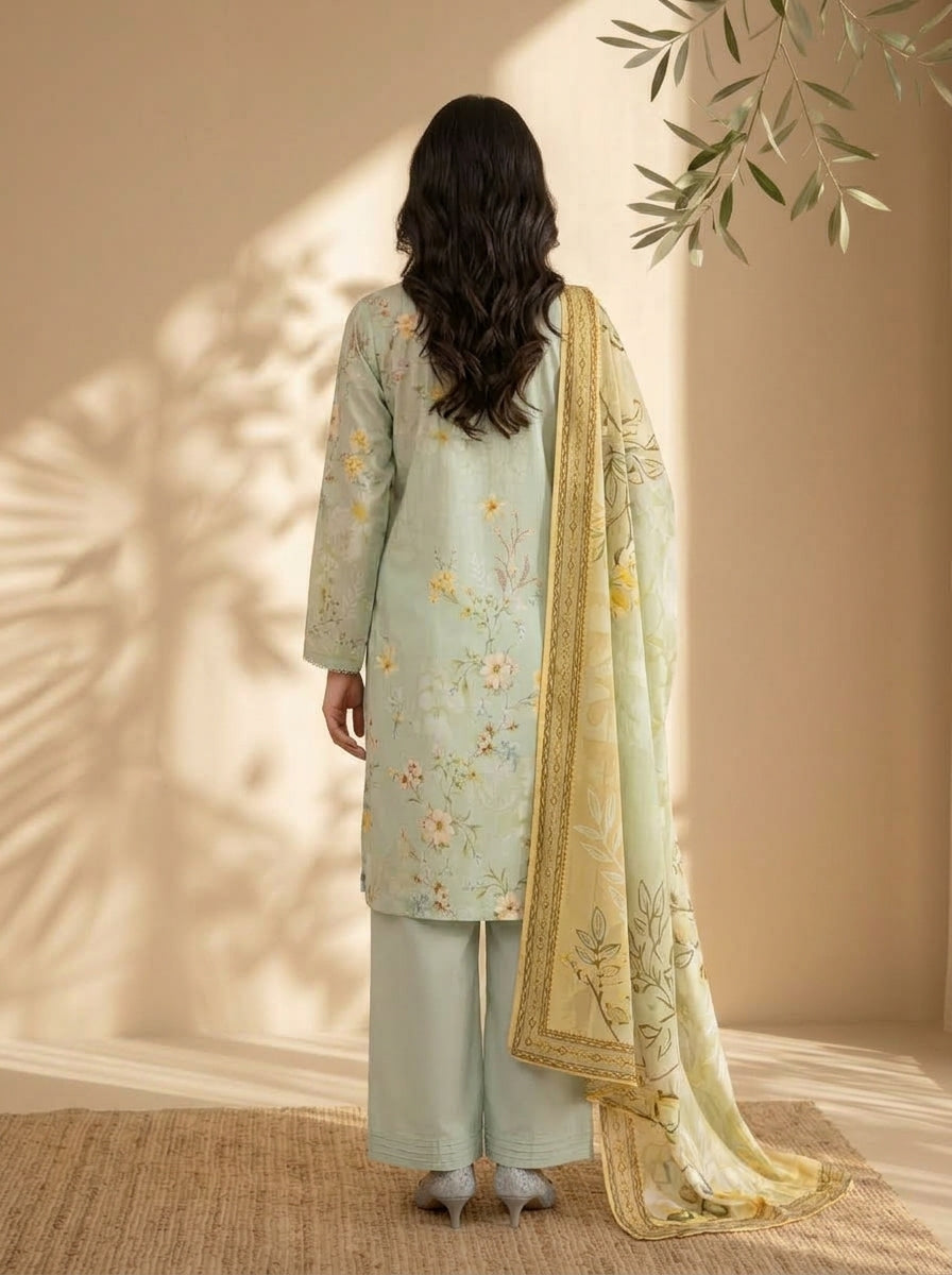 3 Piece Dobby Viscose Printed Suit (Unstitched)