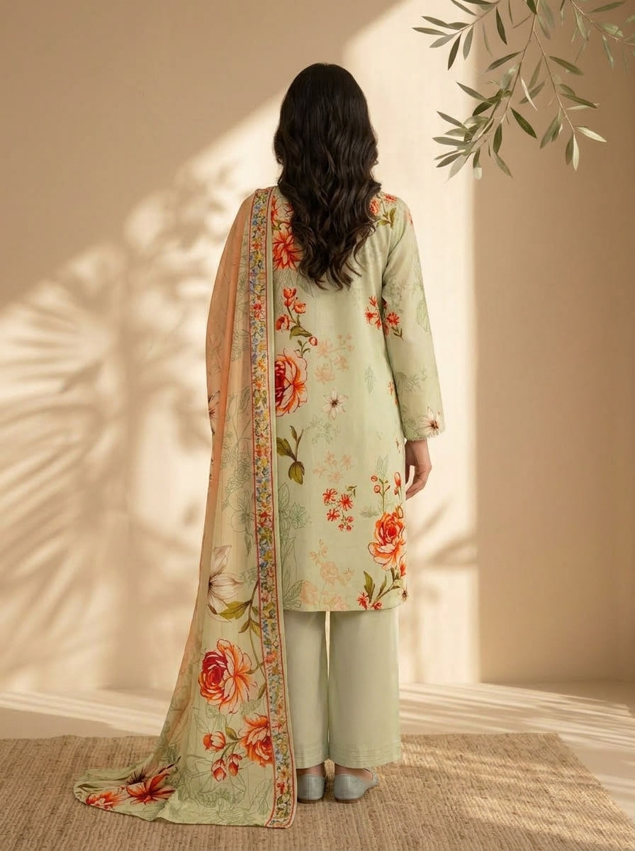 3 Piece Dobby Viscose Printed Suit (Unstitched)