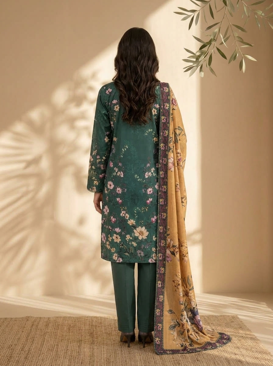 3 Piece Dobby Viscose Printed Suit (Unstitched)