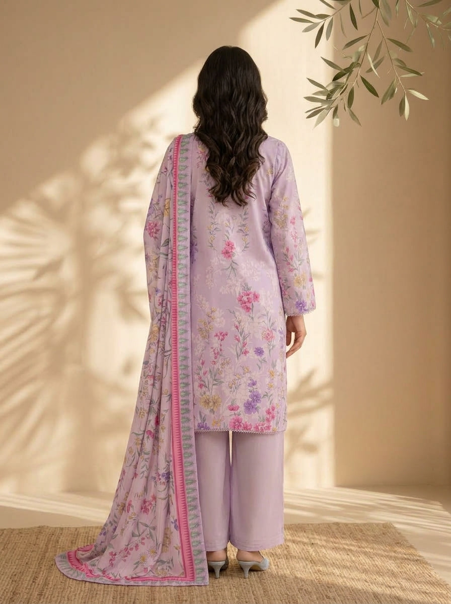 3 Piece Dobby Viscose Printed Suit (Unstitched)
