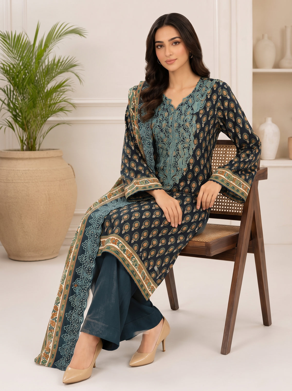 3 Piece Embroidered Khaddar Suit (Unstitched)