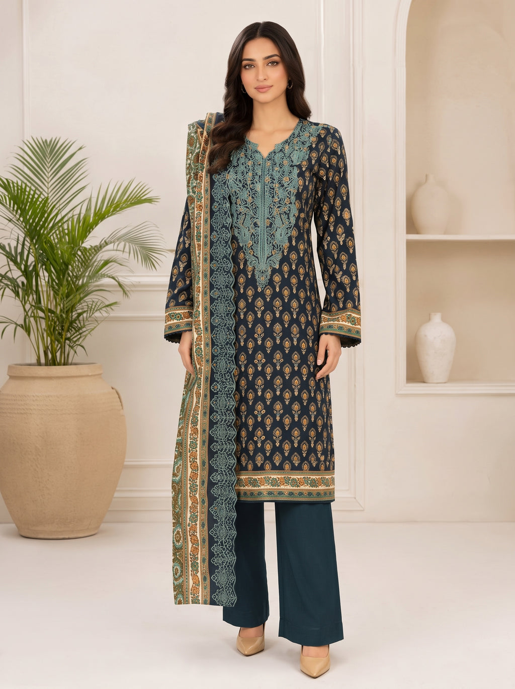 3 Piece Embroidered Khaddar Suit (Unstitched)