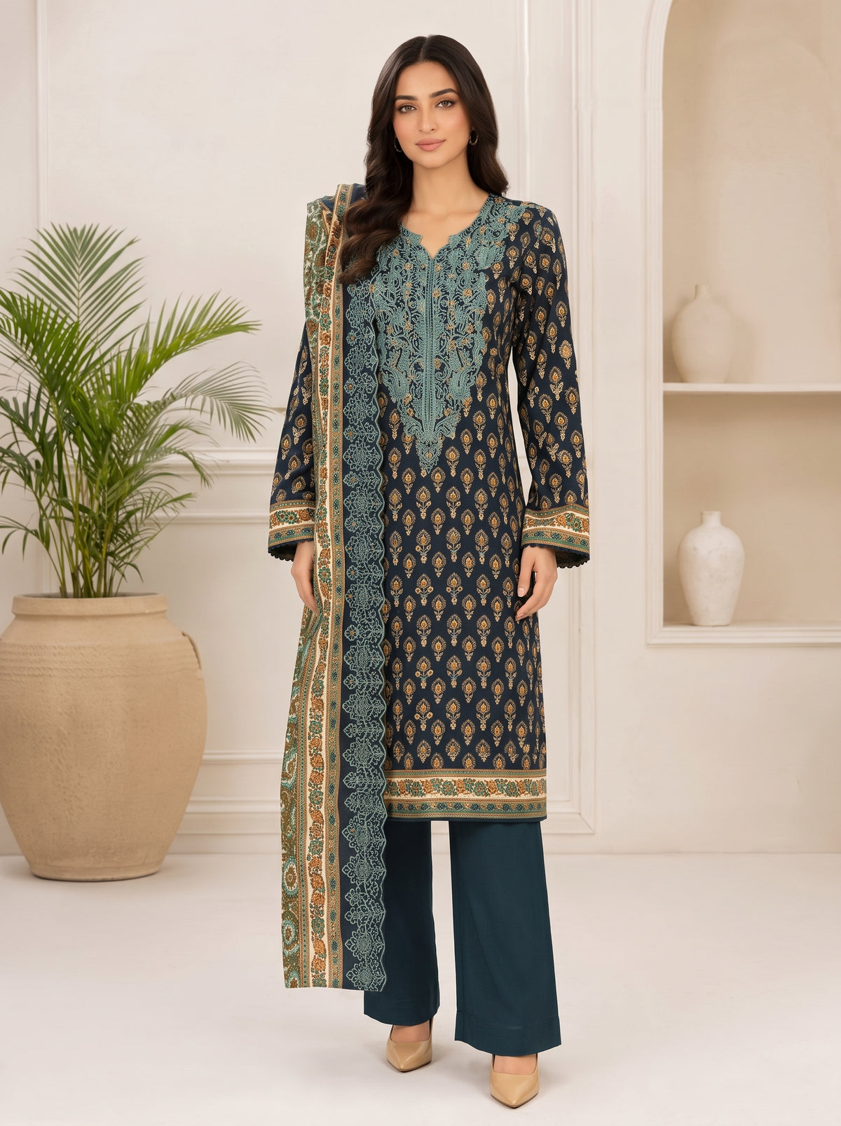 3 Piece Embroidered Khaddar Suit (Unstitched)