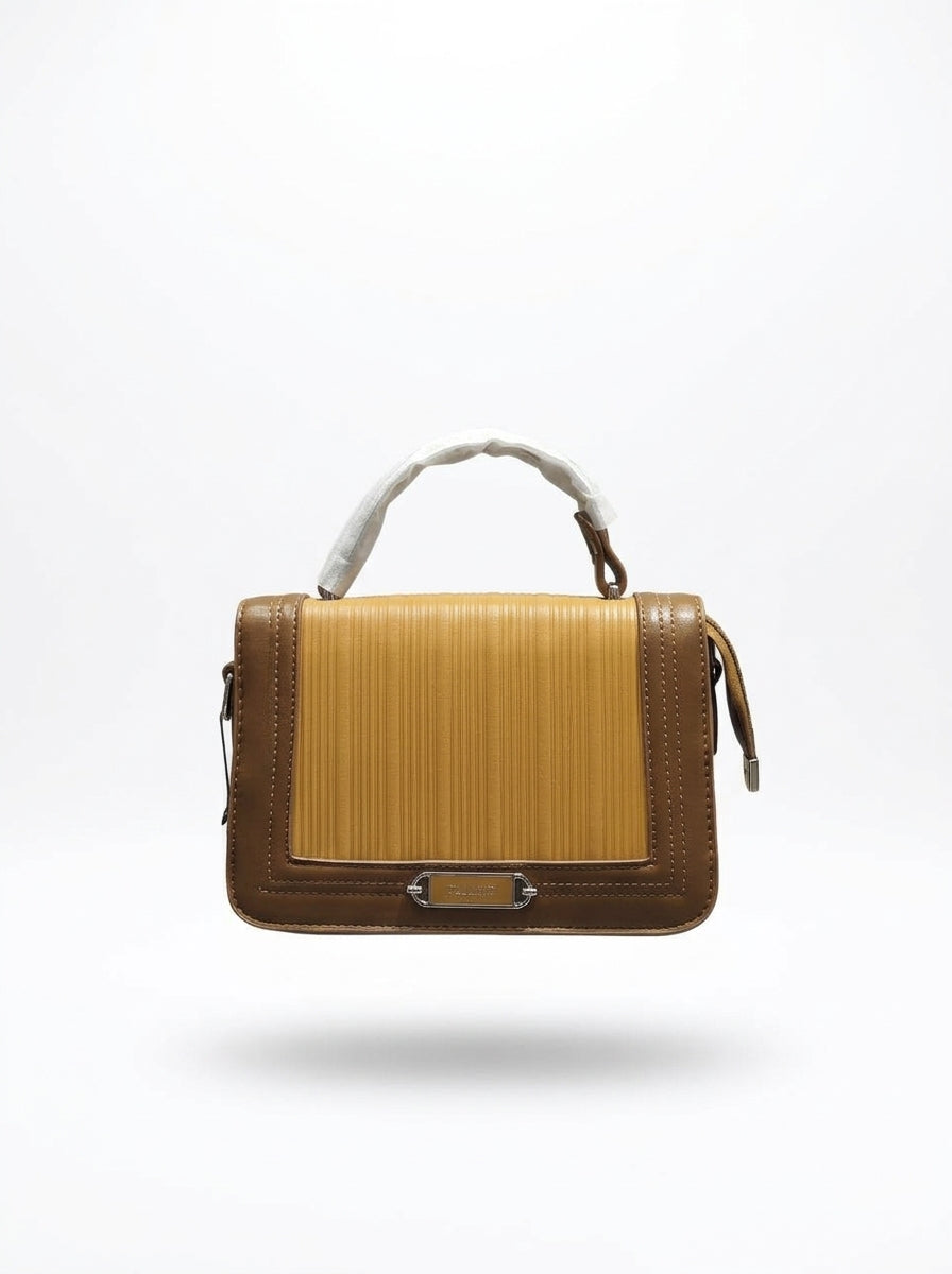 Mustard & Brown Two-Tone Ribbed Satchel