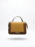Mustard & Brown Two-Tone Ribbed Satchel