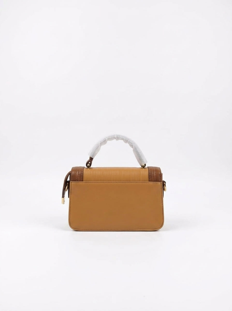 Mustard & Brown Two-Tone Ribbed Satchel