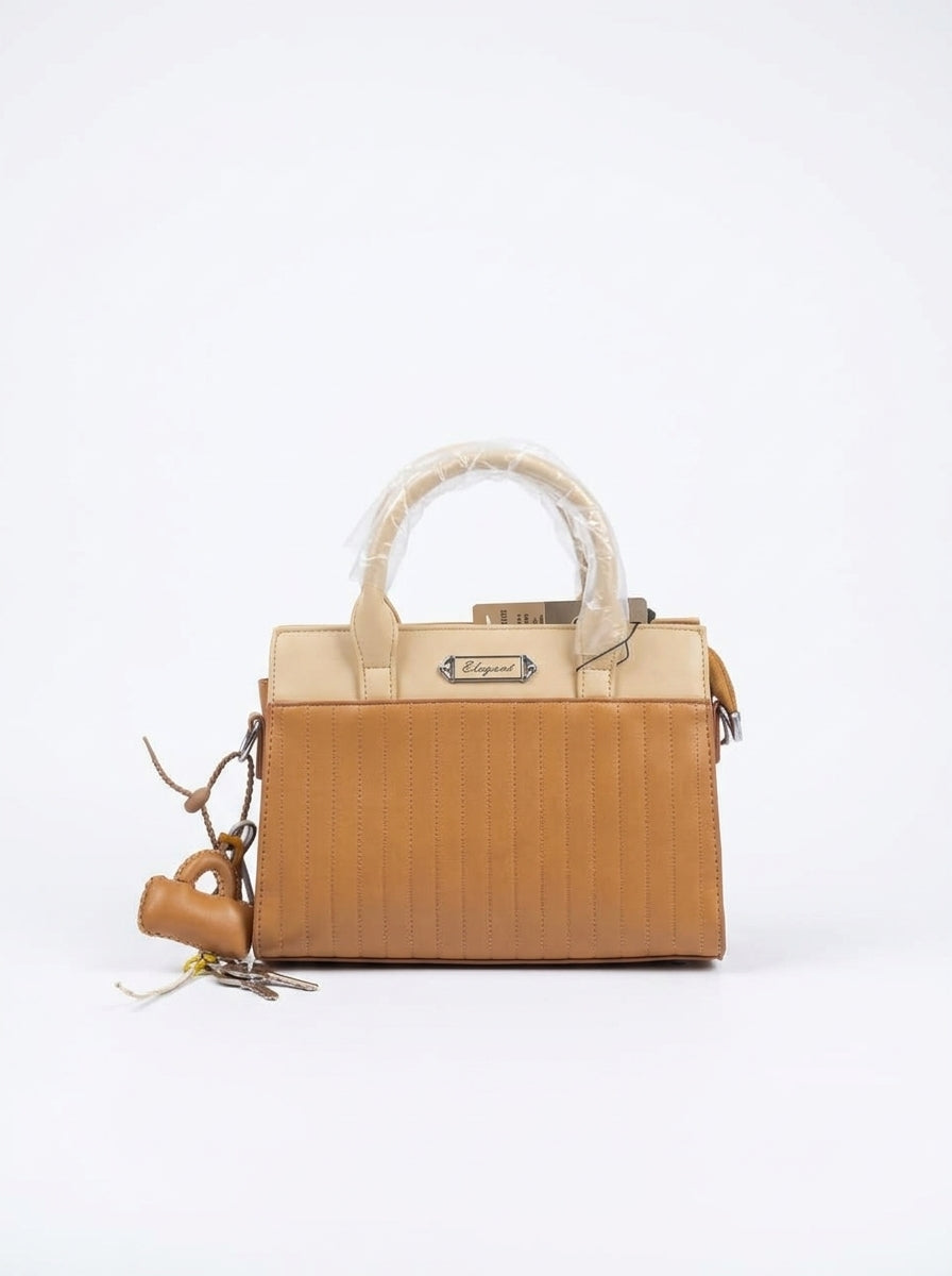Mustard & Cream Ribbed Panel Handbag