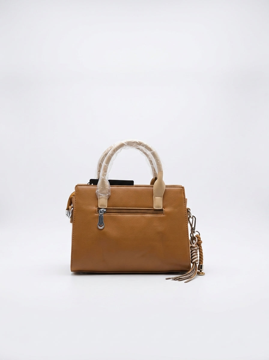 Mustard & Cream Ribbed Panel Handbag