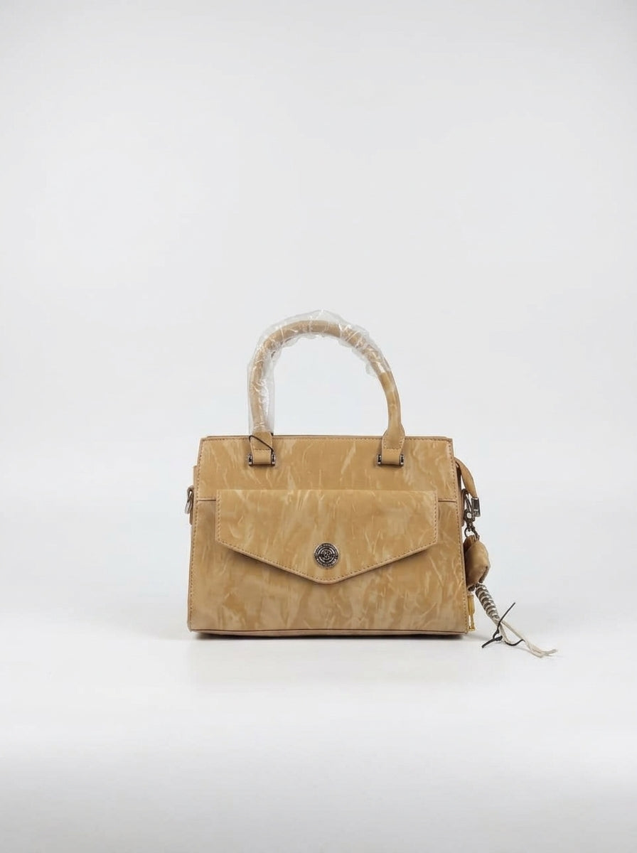 Mustard Crinkled Envelope-Flap Handbag