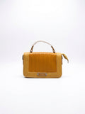 Mustard Ribbed Satchel with Nameplate Detail