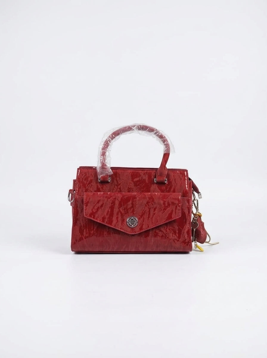 Red Crinkled Envelope-Flap Handbag