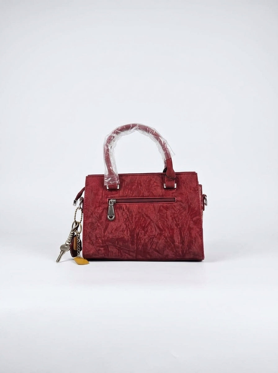 Red Crinkled Envelope-Flap Handbag