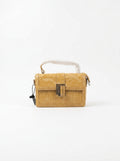 Tan Crinkled-Patent Box Bag