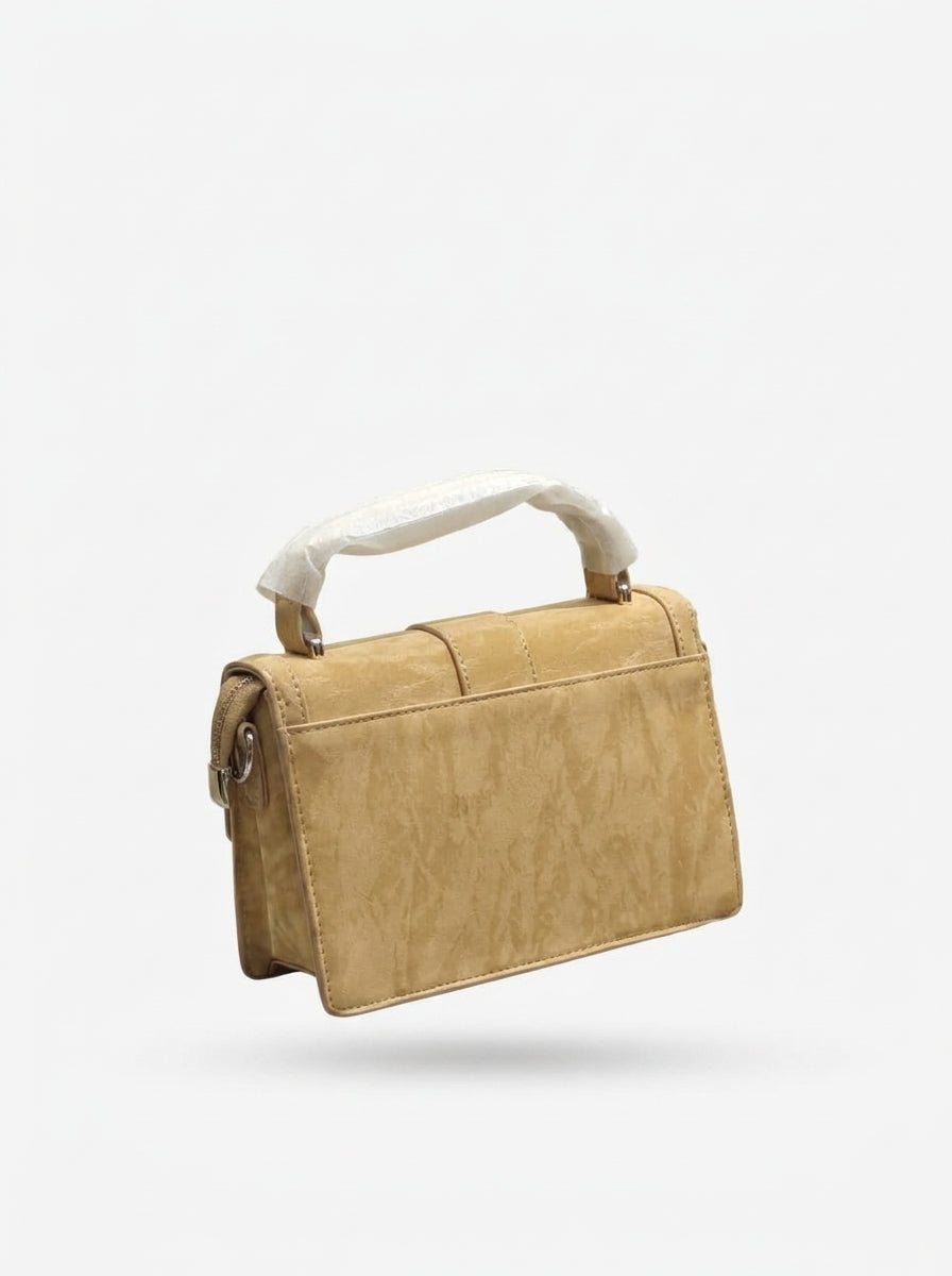 Tan Crinkled-Patent Box Bag
