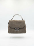 Taupe Velvet-Effect Flap Handbag