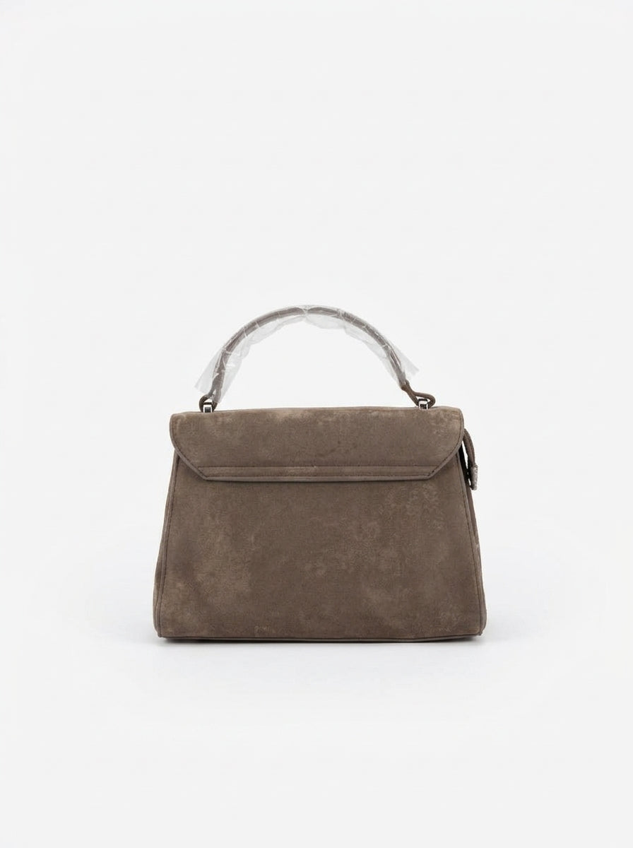 Taupe Velvet-Effect Flap Handbag