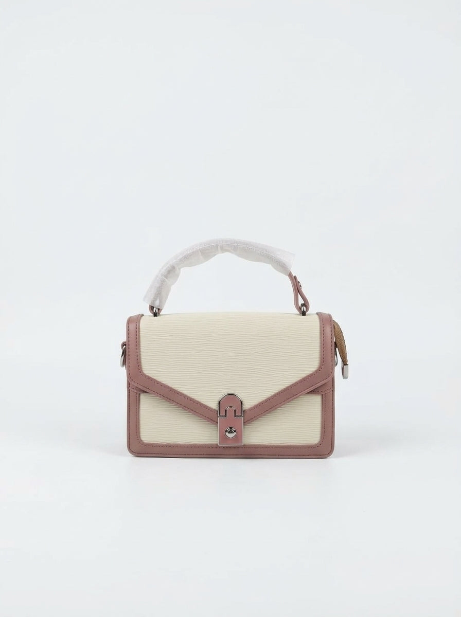 White & Mauve Textured Box Bag