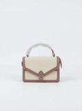 White & Mauve Textured Box Bag